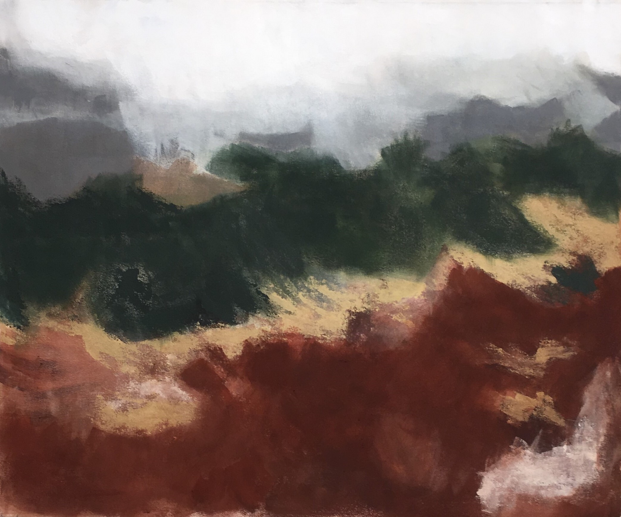 N° 8026 - Paysage - Acrylique, pigments et brou de noix sur toile - 72 x 86 cm - 25 avril 2020